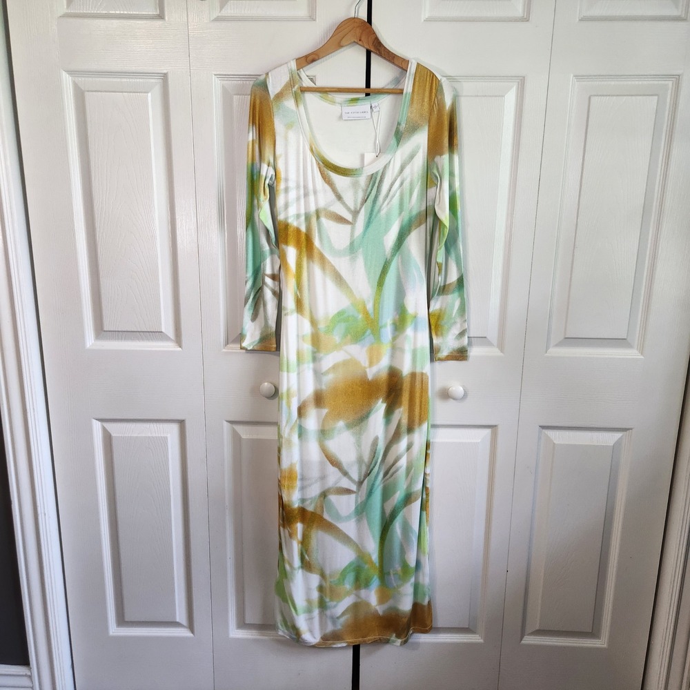 The Fifth Label Womens Long Sleeve Abstract Botanical Maxi Dress Green Gold US 6